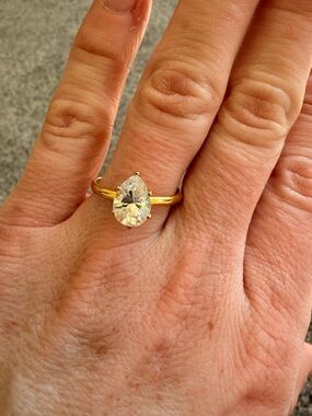 Gold Pear-Cut Solitaire Ring with faux diamond, imitation engagement ring